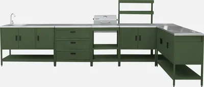 Immagine prodotto di Modulo cucina da esterno con barbecue a carbonella, 6 moduli, Verde