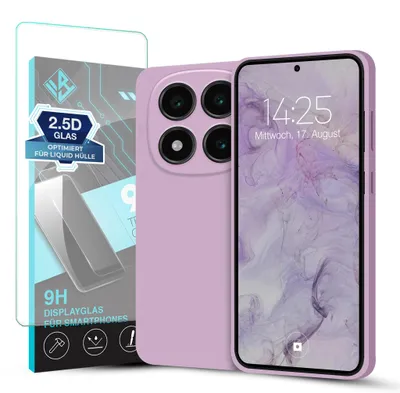Produktbild von Hülle für Xiaomi Redmi Note 14 Pro mit 9H Displayglas Displayschutz Case Cover Bumper Smartphone Softgrip Schutzhülle Farbe: Lila
