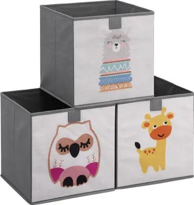 Produktbild von Navaris Kinder Aufbewahrungsbox 3er Set - Regal Aufbewahrung 28 x 28 x 28 cm Spielzeugkiste - 3x Spielzeug Box faltbar für Kinderzimmer - Tier Motiv