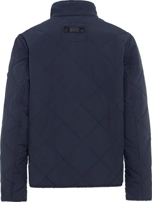 Back view of a quilted jacket.