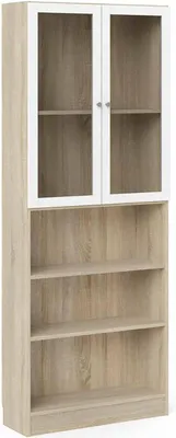 Produktbild von Bücherregal Chedeng, Büroregal, Mobiler Buchhalter, Bücherbrett, 79x28 h203 cm, Eiche und Weiß