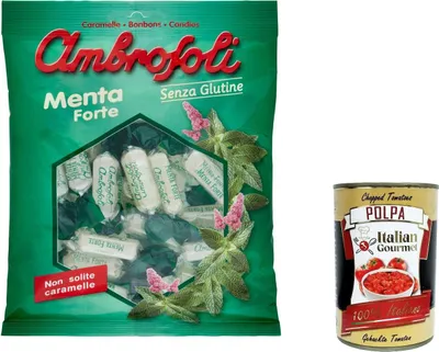Produktbild von 12x Ambrosoli Caramelle Menta Forte, Münzbonbons sweets 150g + Italian Gourmet polpa 400g