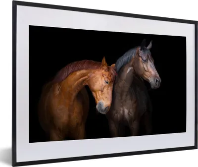 Produktbild von MuchoWow® Gerahmtes Poster Pferde - Tiere - Porträt - Braun 60x40 cm - Poster mit Schwarzem Bilderrahmen Wandposter Rahmen Foto Bilder - Schlafzimmer - Plakat in Rahmen - Drucken