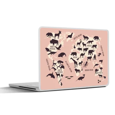 Produktbild von MuchoWow® Laptop Aufkleber Sticker Cover Weltkarte - Rosa - Tiere 36.5x27.5 cm - Laptop-Sticker
