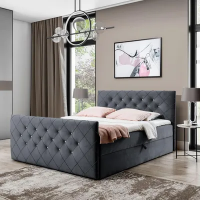 Produktbild von Boxspringbett MONAKO-200x200cm Bettkästen|Topper|Doppelbett|Polsterbett|Gepolstertes Kopfteil und Fussteil mit einer eleganten Steppung verziert-Dunkelgrau