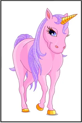 Produktbild von Wallario Wandbild Einhorn in rosa mit Schweif in lila II, Größe: 61 x 91,50 cm, Poster mit schwarzem Aluminiumrahmen