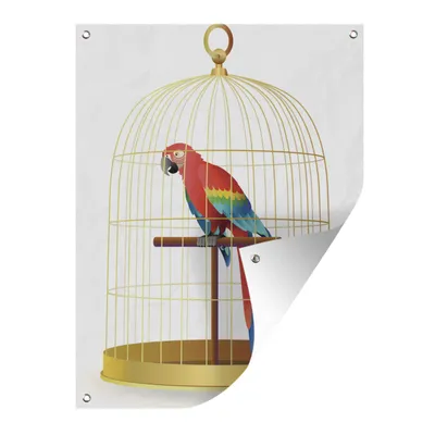 Obrázek produktu pro MuchoWow® Zahradní plakáty - Ilustrace červeného papouška v kleci - 160x120 cm - Zahradní dekorace