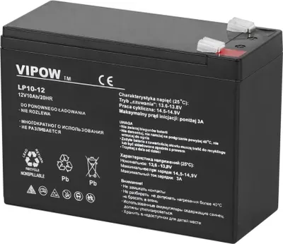 Obrázek produktu pro Baterie olověná 12V / 10Ah  VIPOW BAT0215 gelový akumulátor