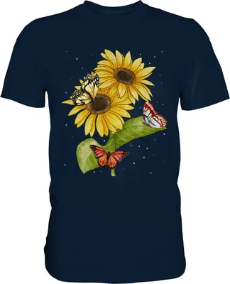 Produktbild von Schmetterlinge Sonnenblumen T-Shirt Garten Geschenk Gärtner – Navy / 5XL