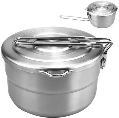 Produktbild von Edelstahl-Camping-Kochtopf-Set, 1,5 Liter – Faltbarer Kochtopf für 2-3 Personen