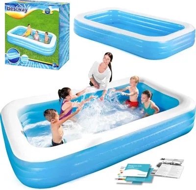 Produktbild von Bestway 54009, Aufblasbarer Pool, 1161 l, Rechteckig, 6 Jahr(e), Vinyl, Blau, Weiß