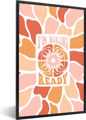 Produktbild von MuchoWow® Gerahmtes Poster Zitat - Ich bin bereit für den Bikini - Rot - Orange 60x90 cm - Poster mit Schwarzem Bilderrahmen Wandposter Rahmen Foto Bilder - Kunst