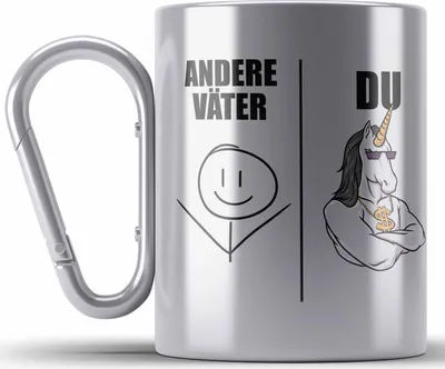 Produktbild von Trendation - Bester Vater Edelstahl Tasse Karabiner Geschenk mit Spruch Vatertag Geschenkidee von Sohn für Papa Karabiner Edelstahl Tasse Karabiner Edelstahl (Silber)