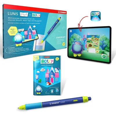 Produktbild von Starterpaket STABILO BOLLY & LUNIS graph – Smarter Schreiblern-Bleistift, App & Übungsheft