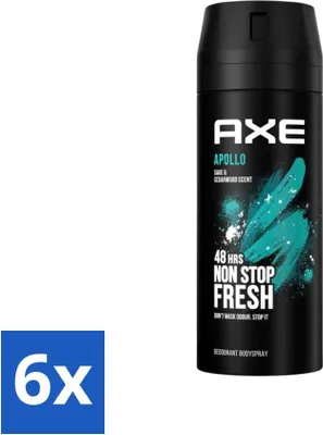 Image de Ax - Déodorant spray pour le corps - 48 heures de fraîcheur - Apollo - Sauge & bois de cèdre - 150 ml - Pack économique - 6 pièces