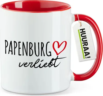 Produktbild von Huuraa Kaffeetasse Papenburg verliebt 330ml Rot Keramik Kaffeebecher Geschenkidee