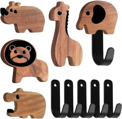 Produktbild von Holzkleiderhaken Tiere 5 Stück Kinderzimmer Bad