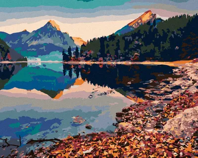 Zdjęcie produktu dla Zuty - Diamond Painting - DWIE GÓRY ODBLASKUJĄCE W JEZIORZE, 40x50 cm, naciągnięte płótno na ramę