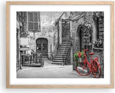 Produktbild von Gerahmtes Poster - Rahmen in heller Eiche - Rot Fahrrad Allee - 50x40 cm - Wand Bild - Wanddeko - Wandbilder - Kunstposter - Wandposter - Bilderrahmen - Bilder - Kunstdruck - P2NAA50x40-4410