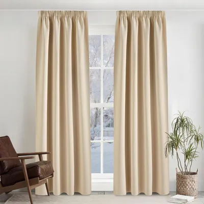 Produktbild von Thermo Vorhänge gegen Kälte Übergardinen mit Kräuselband Beige H245 x B140 cm (2er Pack)