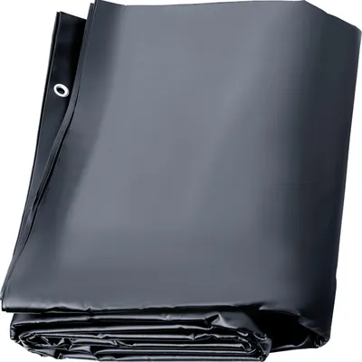 A folded black tarp on a white background.