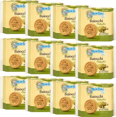 Produktbild von MULINO BIANCO Baiocchi Pistacchio - Kekse mit Pistazienfüllung 168g x 12 Pakete