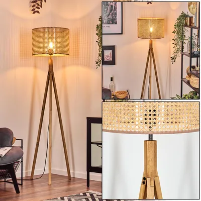 Produktbild von Varoni Stehlampe mit Holzfuß und Schirm aus Rattan