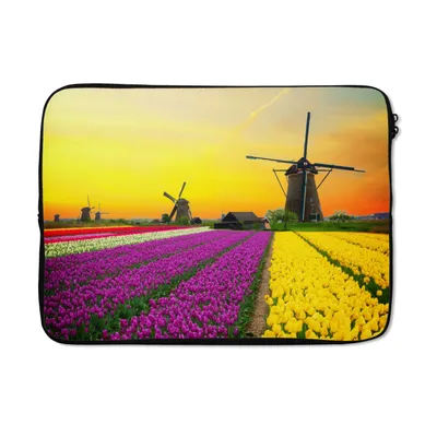 Produktbild von MuchoWow® Laptop Hülle 14 ZollWindmühle - Tulpen - Blumen - Frühling Laptoptasche - Laptoptasche - Stoßsicher - Schutzhaube