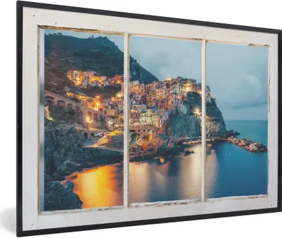 Produktbild von MuchoWow® Gerahmtes Poster Aussicht - Meer - Italien 90x60 cm - Poster mit Schwarzem Bilderrahmen Wandposter Rahmen Foto Bilder - Fotorahmen - Foto-Plakat