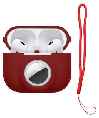 Produktbild von kwmobile 2-in1 Schutzhülle für Apple Airpods Pro 2 Hülle - Kopfhörer Silicon Case kompatibel mit AirTag - stoßfestes Cover mit Karabiner - Tawny Red