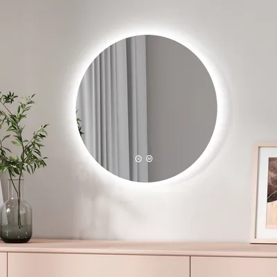 Produktbild von EMKE LED Badspiegel Rund Durchmesser 80CM, Badezimmerspiegel mit einstellbarem Licht, kaltweiß, neutral, warm beleuchtung, Wandspiegel mit Touch-Schalter