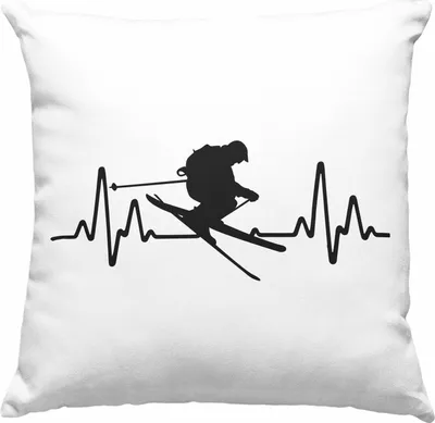 Produktbild von Trendation - Ski Deko-Kissen mit Füllung 40x40 Geschenk Grafik Herzschlag Geschenkidee Skifahrer Geschenk Winter (Rosa)