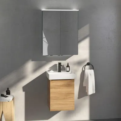Imagen del producto de Villeroy & Boch, mueble de lavabo Taro con armario inferior y espejo con iluminación LED, 45 cm, puerta de apertura a la derecha