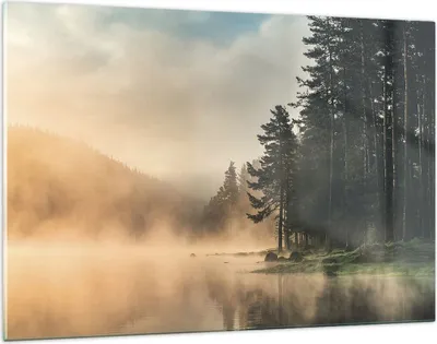 Produktbild von Bilder auf glas - Einteilig - Nebel See Wald - 120x80cm - Glasbilder - Wandbilder - Bilder - zum Aufhängen bereit - Wanddekoration aus Glas - Glas Bilder - Wandbild auf Glas - GAA120x80-4440