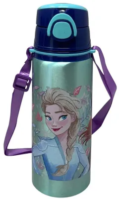 Produktbild von Trinkflasche aus Aluminium mit Strohhalm Disney Frozen 730 ml, automatische Pop-up-Öffnung für Kinder, mitgelieferte Trageschlaufe – Die Eiskönigin