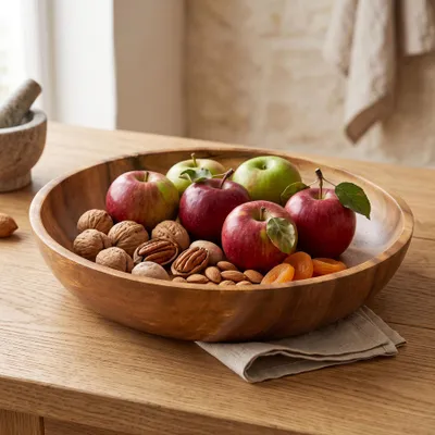 Produktbild von Teller 24cm Rund Akazienholz Suppenteller Obstschale Salatschüssel Holzschale
