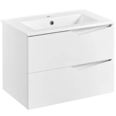 Zdjęcie produktu dla Szafka pod umywalkę Yaheetech z umywalką, wisząca szafka łazienkowa z 2 szufladami, umywalka ceramiczna, biała