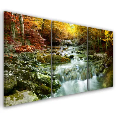 Produktbild von Triptychon auf leinwand orangefarbene landschaften 90x60 cm Feeby orange wandbild bereit zum aufhängen