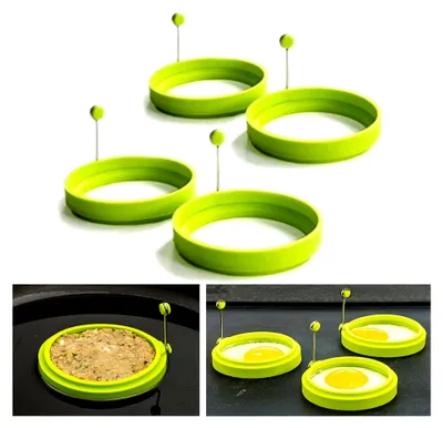 Produktbild von 4 Stück Silikon Spiegeleiformen, runde Eierform für Pfannkuchen und Eier zum Kochen (Grün)