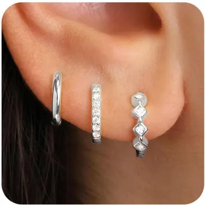 Produktbild von FUNEIA 3 Paar Creolen Silber 925 Gold Ohrringe Set 14K Vergoldet