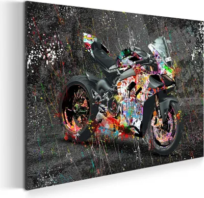 Produktbild von Wandbild Leinwandbild Graffiti Ducati Motorrad Street Art Kunstdruck XL Wanddeko: 60x40x2cm