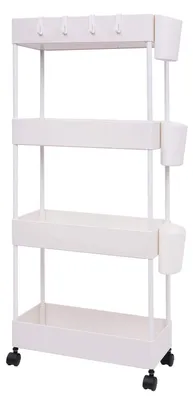 Image de Chariot de cuisine avec 4 étagères, roulettes pivotantes à 360°, chariot pour la cuisine, le bureau, la salle de bains, 40 x 18 x 90 cm (blanc)