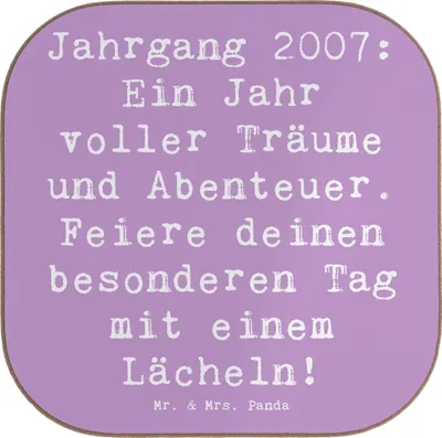 Produktbild von Mr. & Mrs. Panda Untersetzer Glas Spruch 2007 Geburtstag - Lavendeltraum - Geschenk, Jahr, Alter, unvergessliche Momente, Coaster, Lächeln, Happy Birthday, Erinnerungen