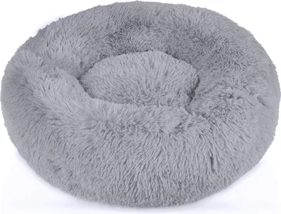 A round, plush pet bed.