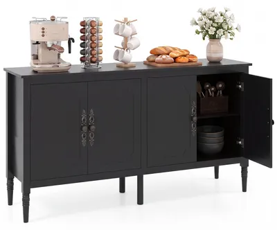 Obrázok produktu pre COSTWAY Komoda s 4 dvierkami, kuchynská skrinka s pracovnou doskou a poličkami, servírovací stôl na nožičkách, vhodná do kuchyne, rozmer 148 x 39,5 x 80,5 cm