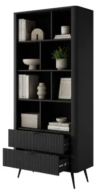 Produktbild von Kabavasi - Regal, 88x38x194h cm Schwarz, 2 Schubladen