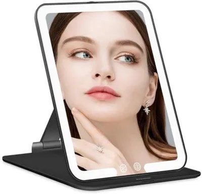 Immagine prodotto di Specchio da trucco LED da viaggio, ricaricabile, nero, compatto