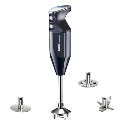 A Bamix Prime immersion blender with its accessories, displayed against a white background.