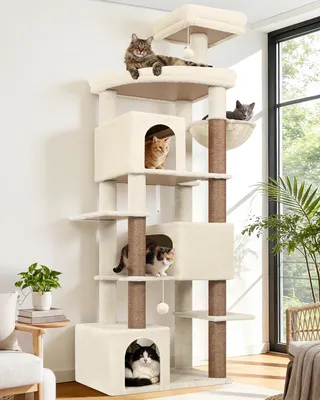 Image de Arbre à chat XXL de 203 cm - 3 grandes maisons pour chats - meuble à gratter stable