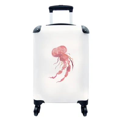 Produktbild von MuchoWow® Koffer Handgepäck Trolley Rollkoffer Kleine Reisekoffer mit 4 Rollen - Qualle - Meer - Rosa - Aquarell - Cabin Size < 55x40x23 cm & 55x40x20 cm - Fotokoffer - Kabinenkoffer - Boardgepäck - Reise-Box - Reisekoffer - Reisegepäck - Koffer mit Bild - Trolley für Kinder